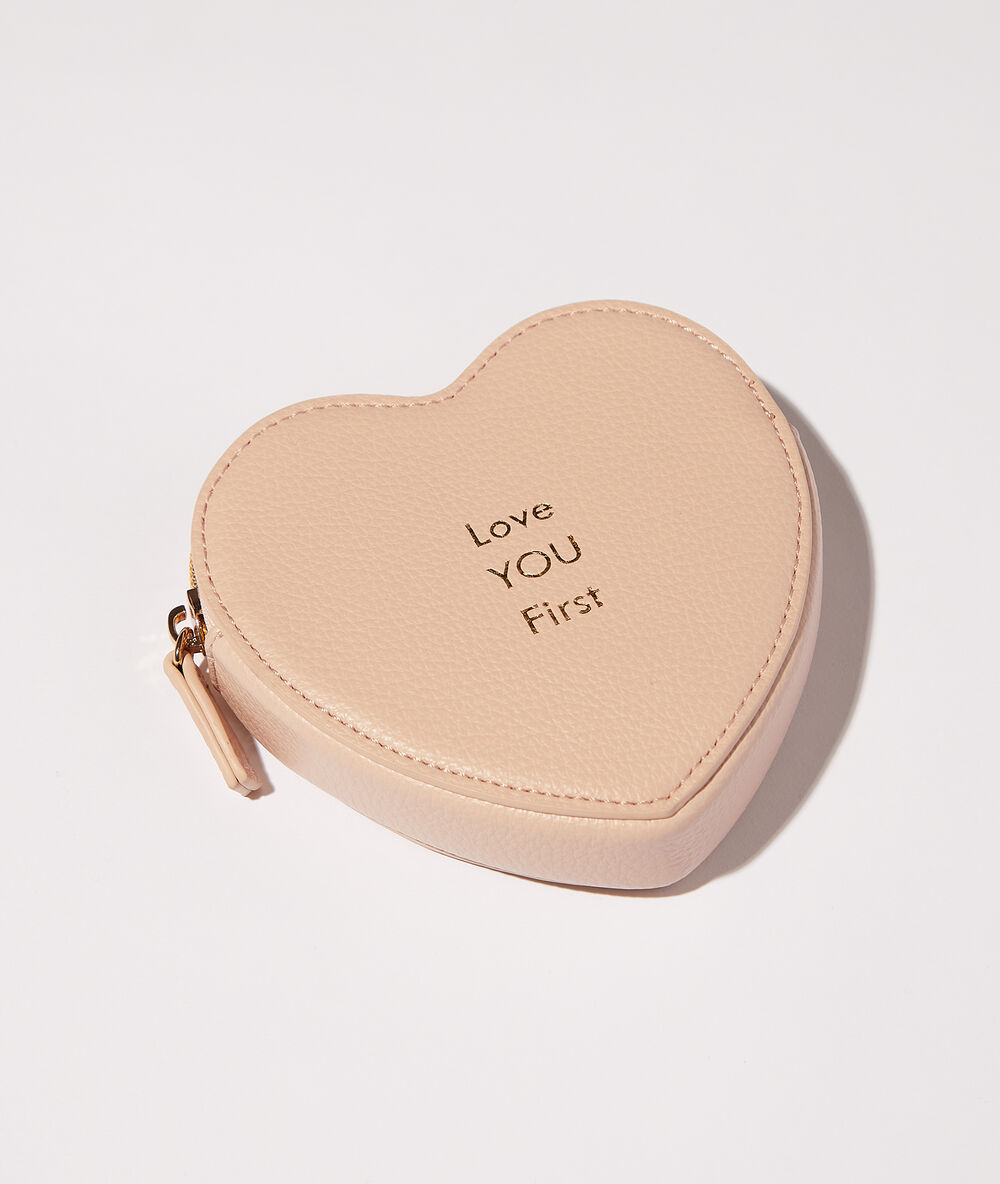 Petit porte-monnaie cœur "love you first" rose.