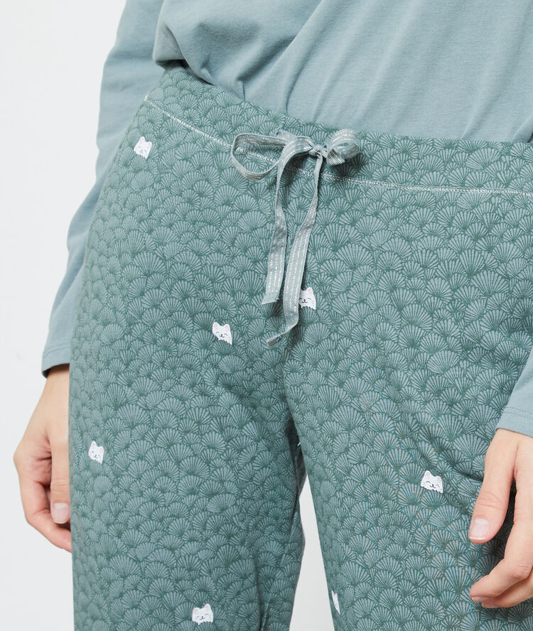 Pantalon imprimé chat kaki.