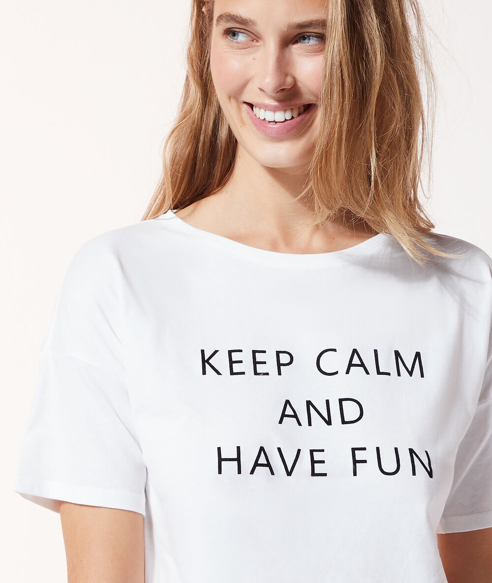 Top manches courtes "keep calm and have fun" ecru.
