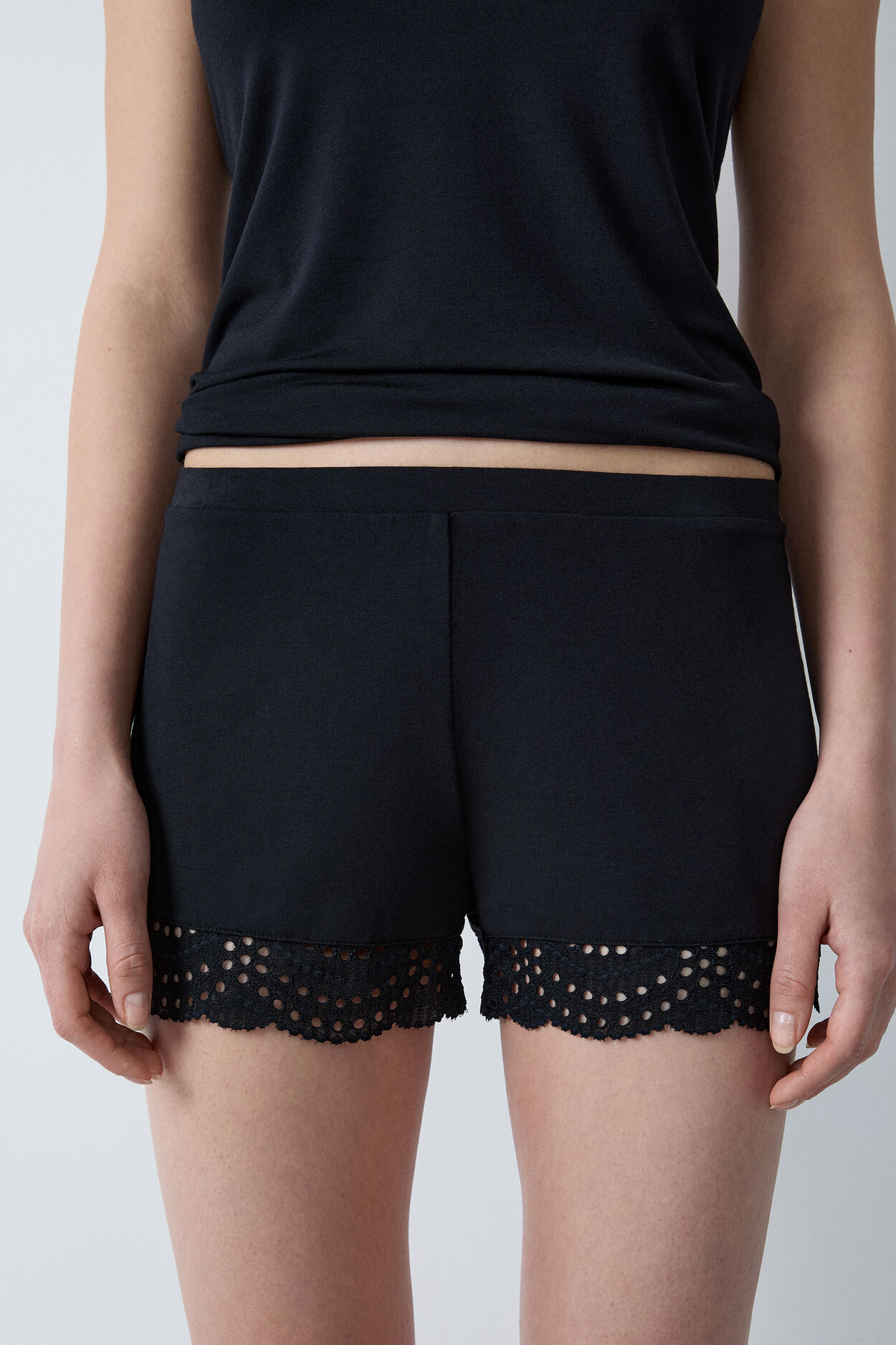 Short de pyjama en modal détails dentelle - Josephine - S - Noir - Femme - Etam