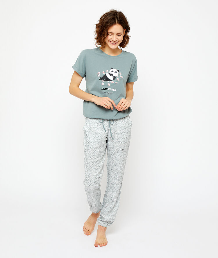 Pantalon imprimé panda ecru.