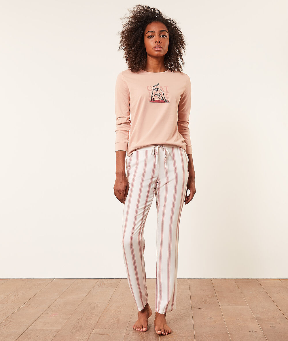 Pantalon de pyjama rayé ecru.