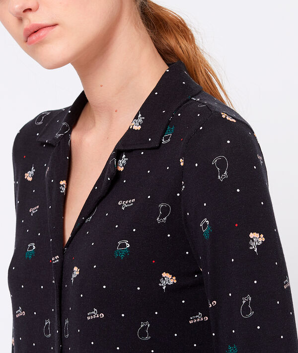 Chemise imprimée en viscose éco-responsable noir.