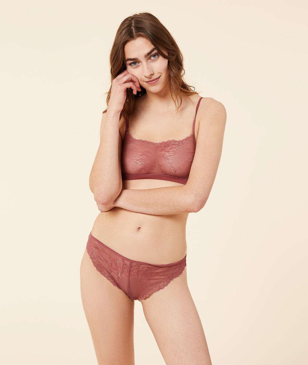 Brassière réversible sans armatures en dentelle extensible et éco-responsable terracotta.