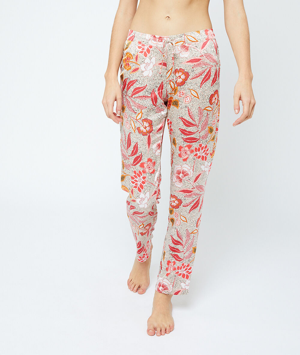 Pantalon satiné imprimé rouge.