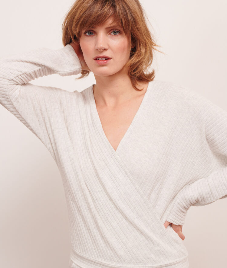 Top cache-coeur loungewear ecru.