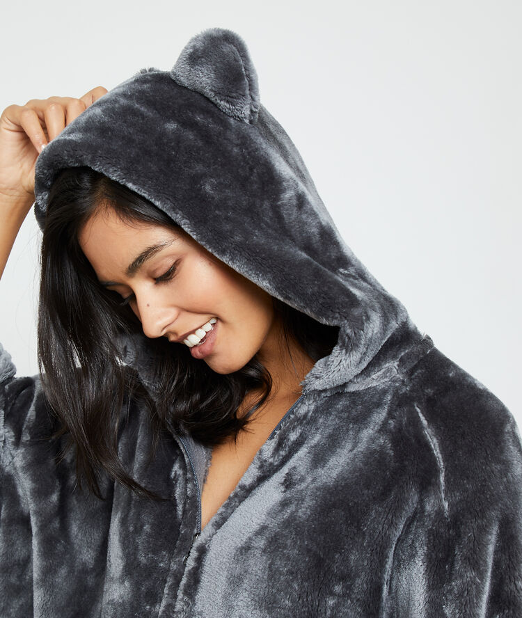 Poncho à capuche chat anthracite.