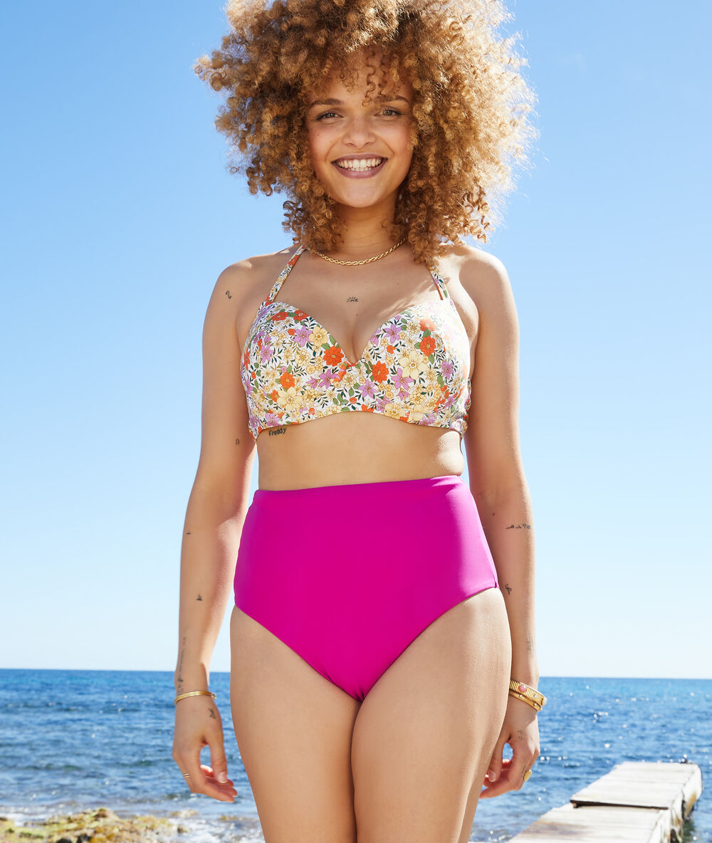 Culotte taille haute sculptante maillot de bain fushia.