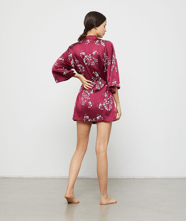 Kimono satiné imprimé fleuri Kimono satiné imprimé fleuri