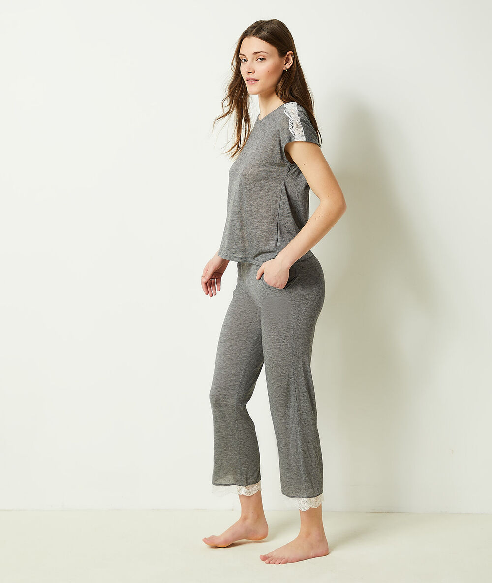 Pantalon de pyjama 7/8 gris.