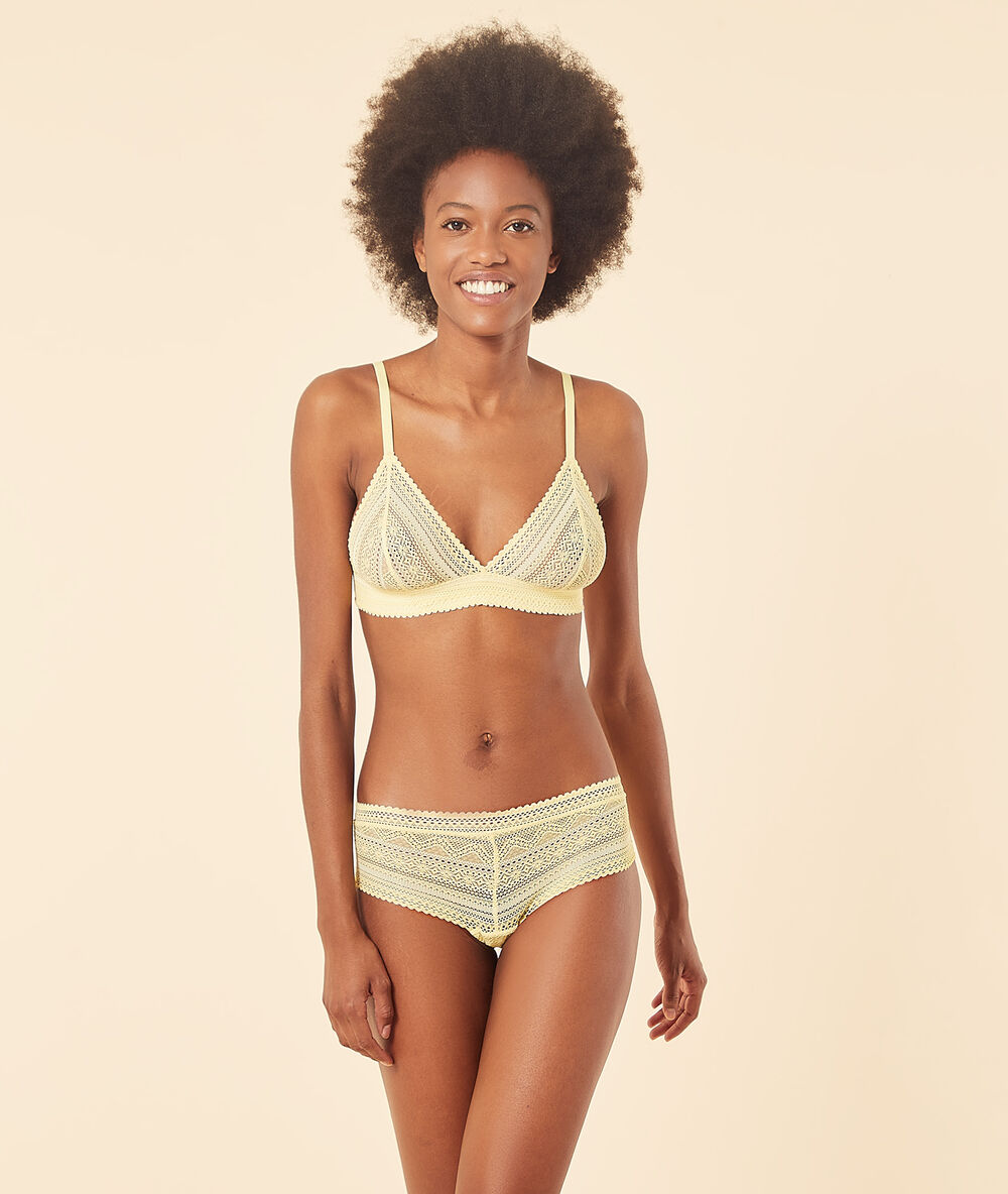 Soutien-gorge triangle sans armatures jaune vif.