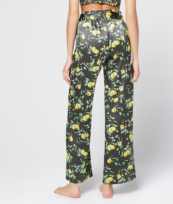 Pantalon large ceinturé en satin imprimé Pantalon large ceinturé en satin imprimé