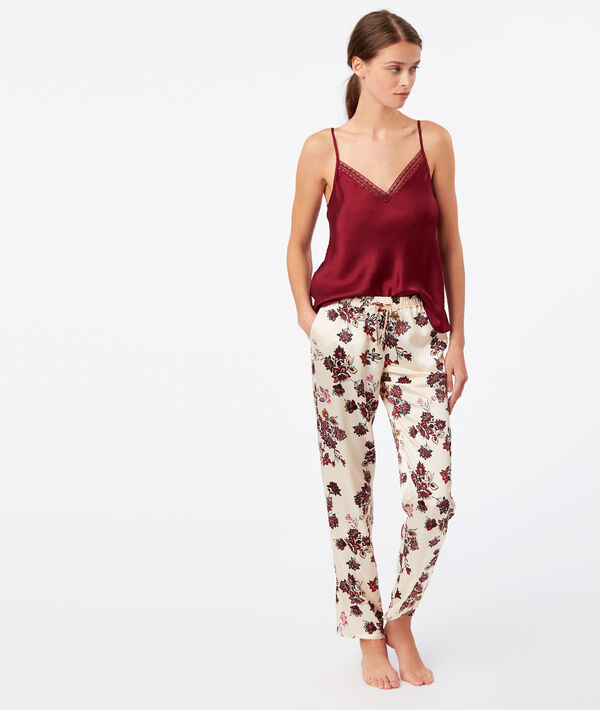 Pantalon large imprimé floral ecru.