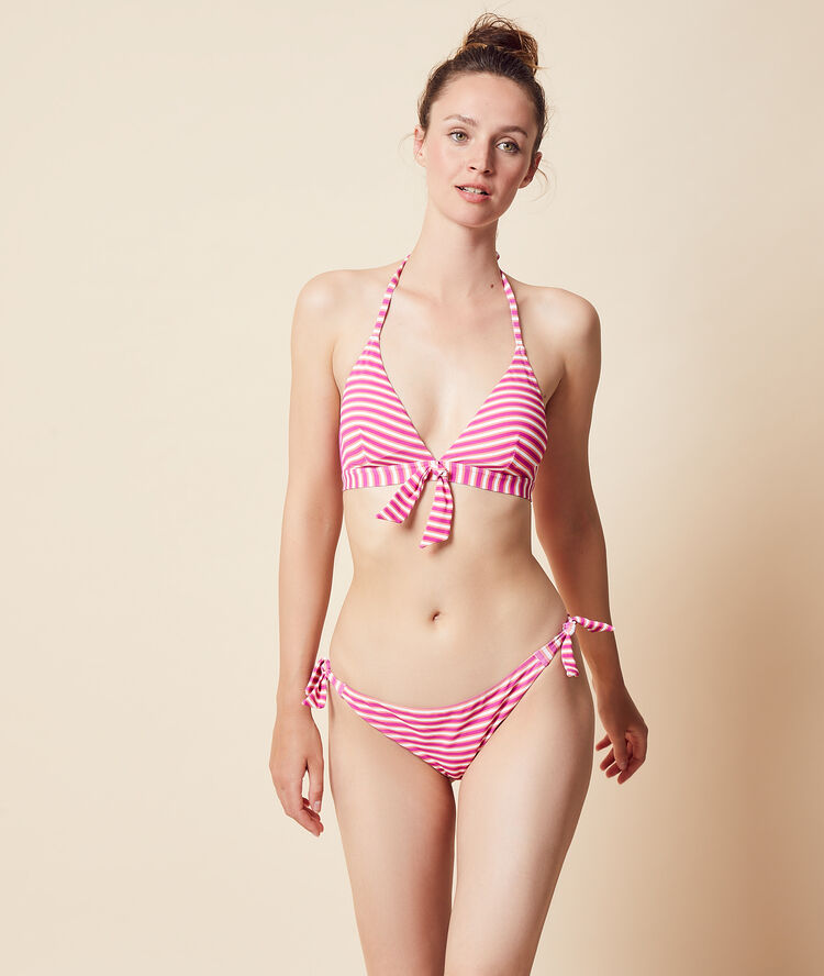 Bas de bikini simple à nouettes rose.