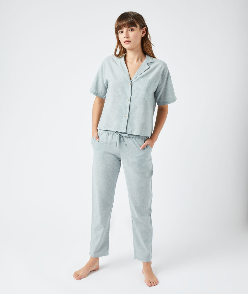 Pantalon à nouer celadon.