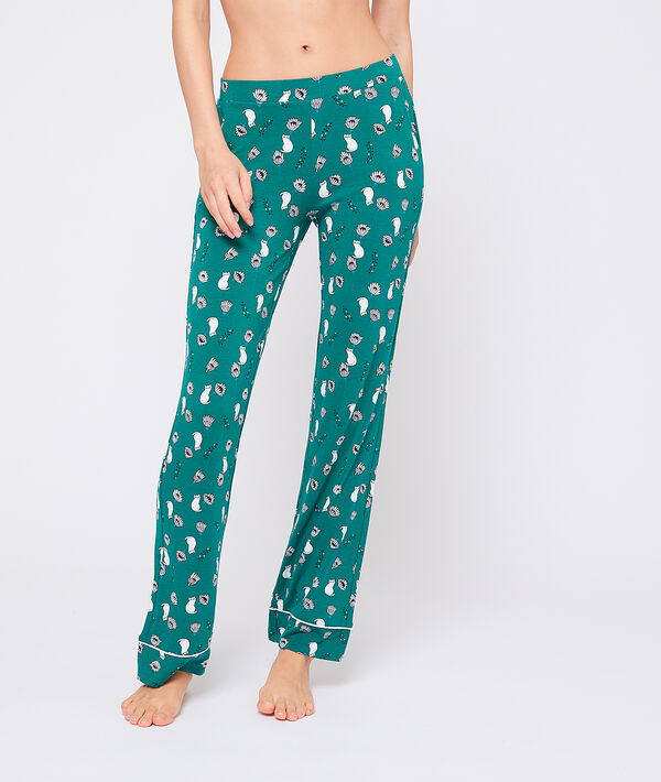 Pantalon imprimé en viscose éco-responsable vert.