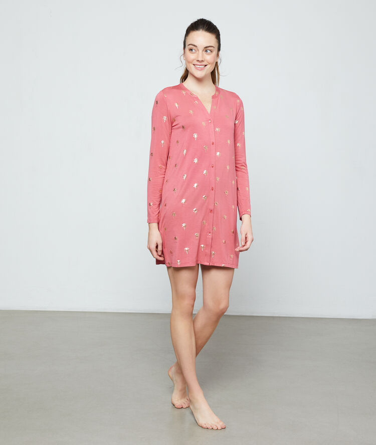 Chemise de nuit imprimé palmiers rose.