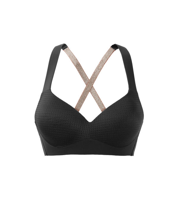 Brassière technique à bretelles larges croisées - maintien fort noir.