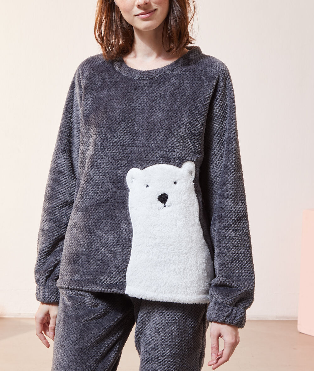T-shirt polaire manches longues ours anthracite.