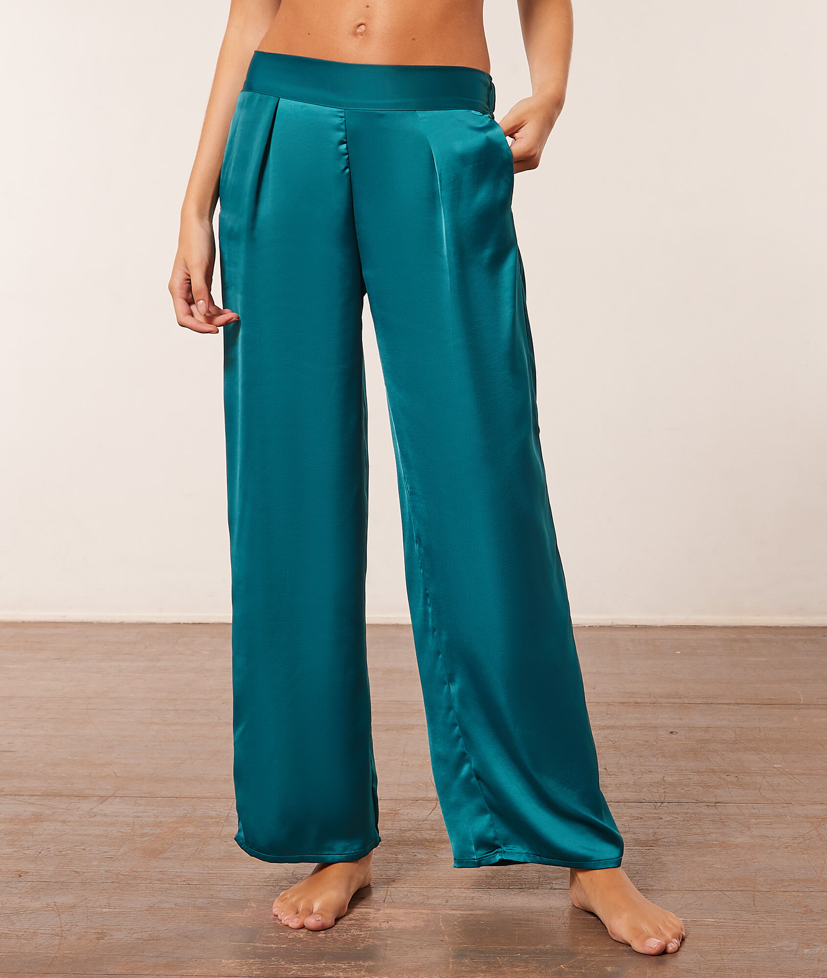 Pantalon de pyjama satiné - Erina - XS - Bleu - Femme - Etam