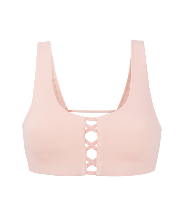 Brassière technique, dos renforcé et dentelle - maintien médium rose.