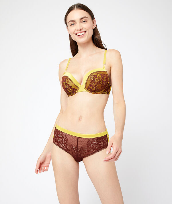 Soutien-gorge n°5 - ampliforme classique en dentelle détails satinés anis.