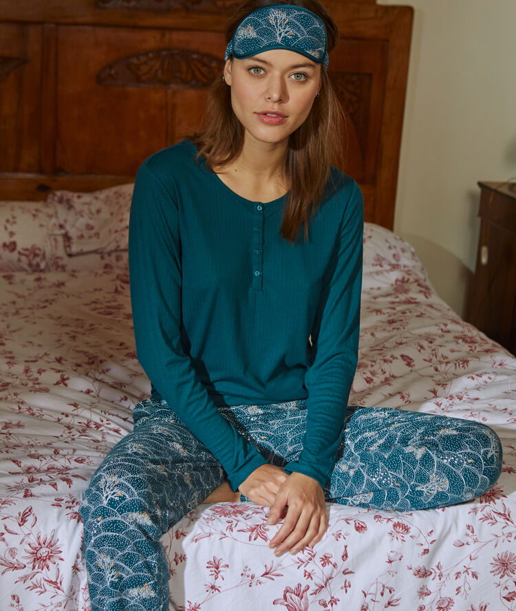 Coffret pyjama et masque vert canard.