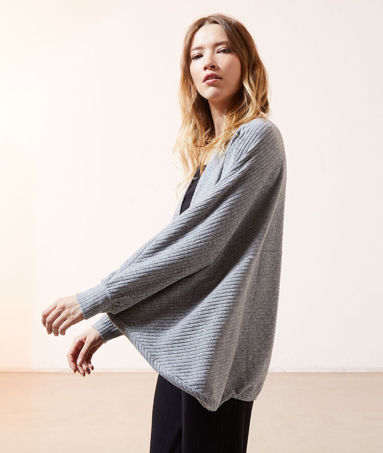 Veste côtelée loungewear gris.