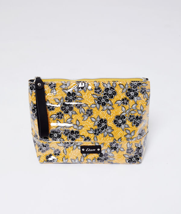 Pochette imprimé fleuri jaune.