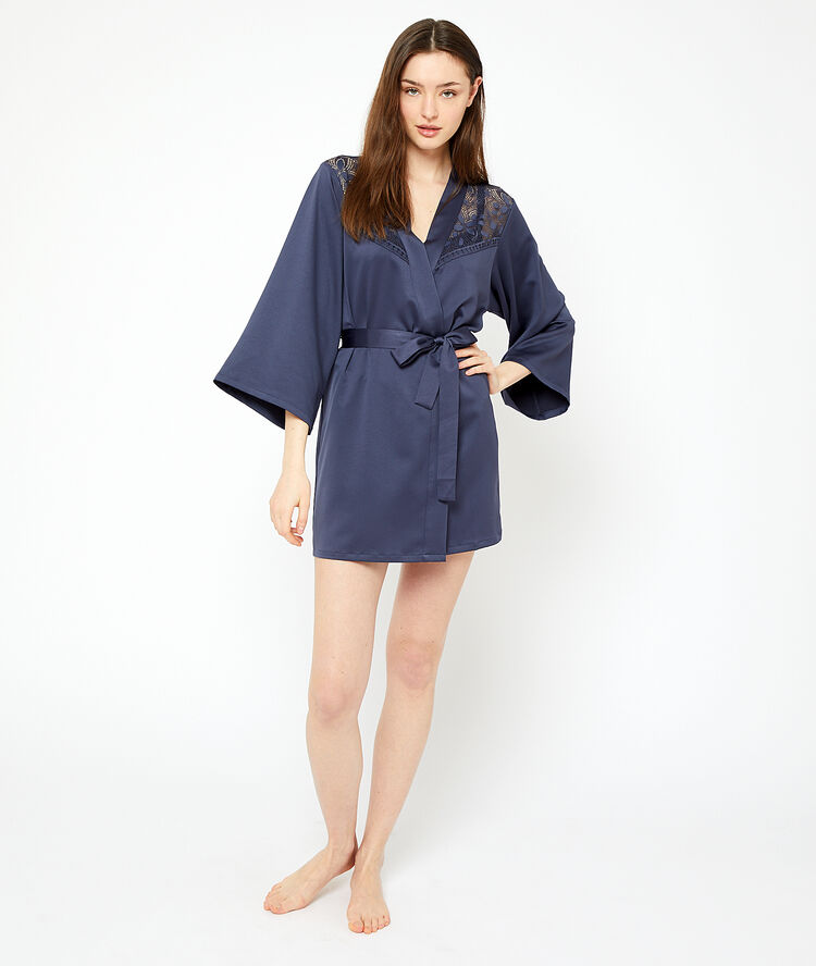 Kimono détails dentelle bleu pétrole.
