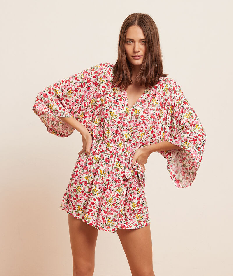 deshabille satine imprime primula imp fd ecru etam