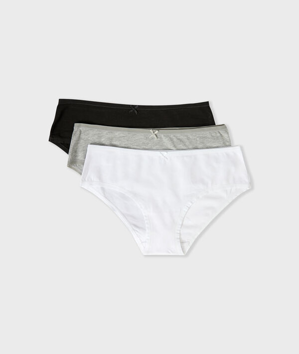 Lot de 3 shortys en coton blanc / noir / gris.
