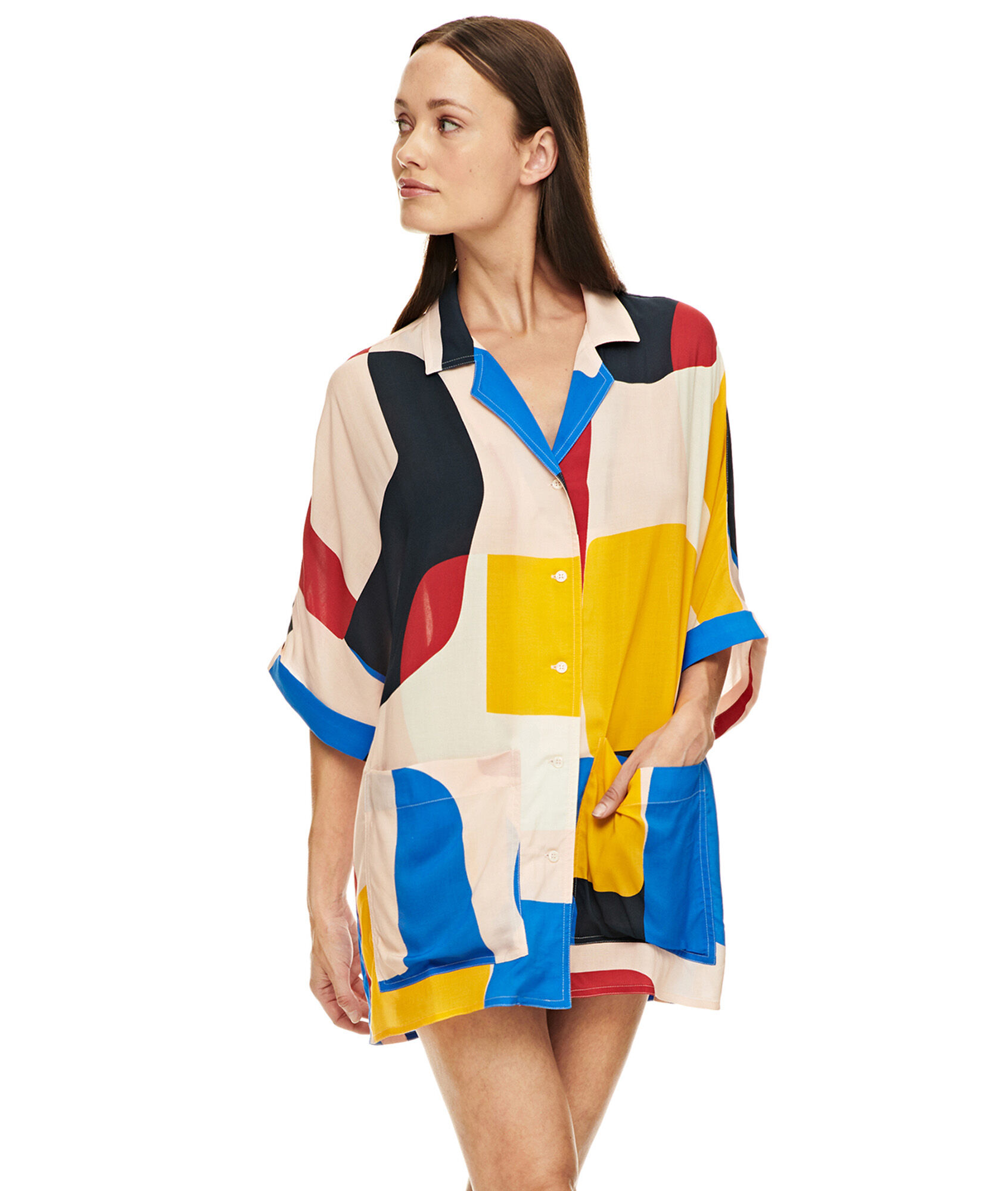 Chemise de plage hawaii colorblock - Scampi - TU - Ecru - Femme - Etam