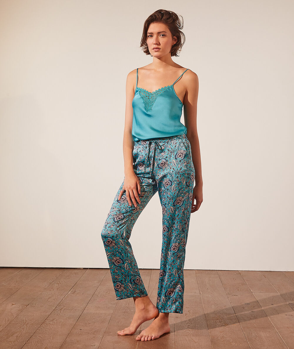 Pantalon de pyjama imprimé bleu lagon.