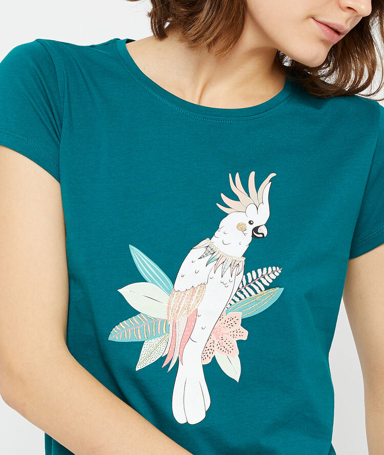T-shirt imprimé perroquet vert.