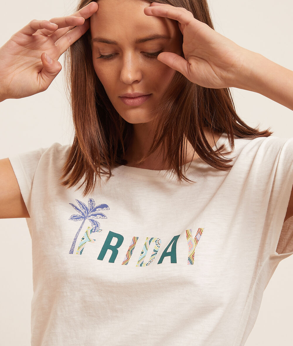 Tee-shirt manches courtes "friday" ecru.