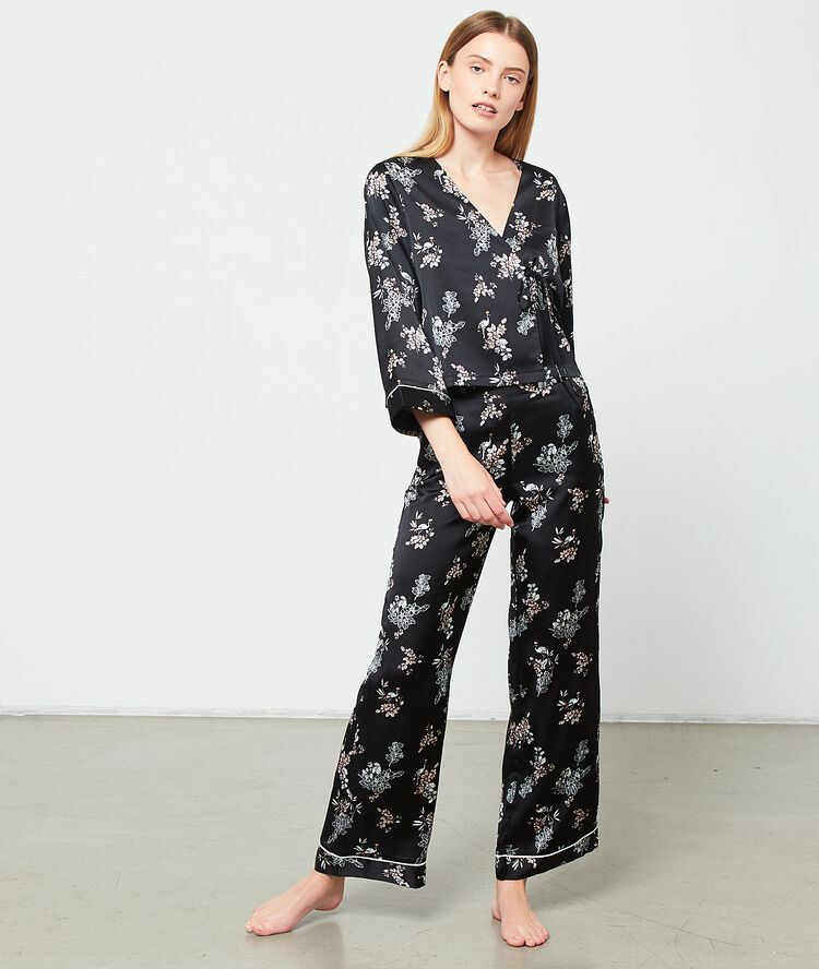 Pantalon satiné imprimé noir.