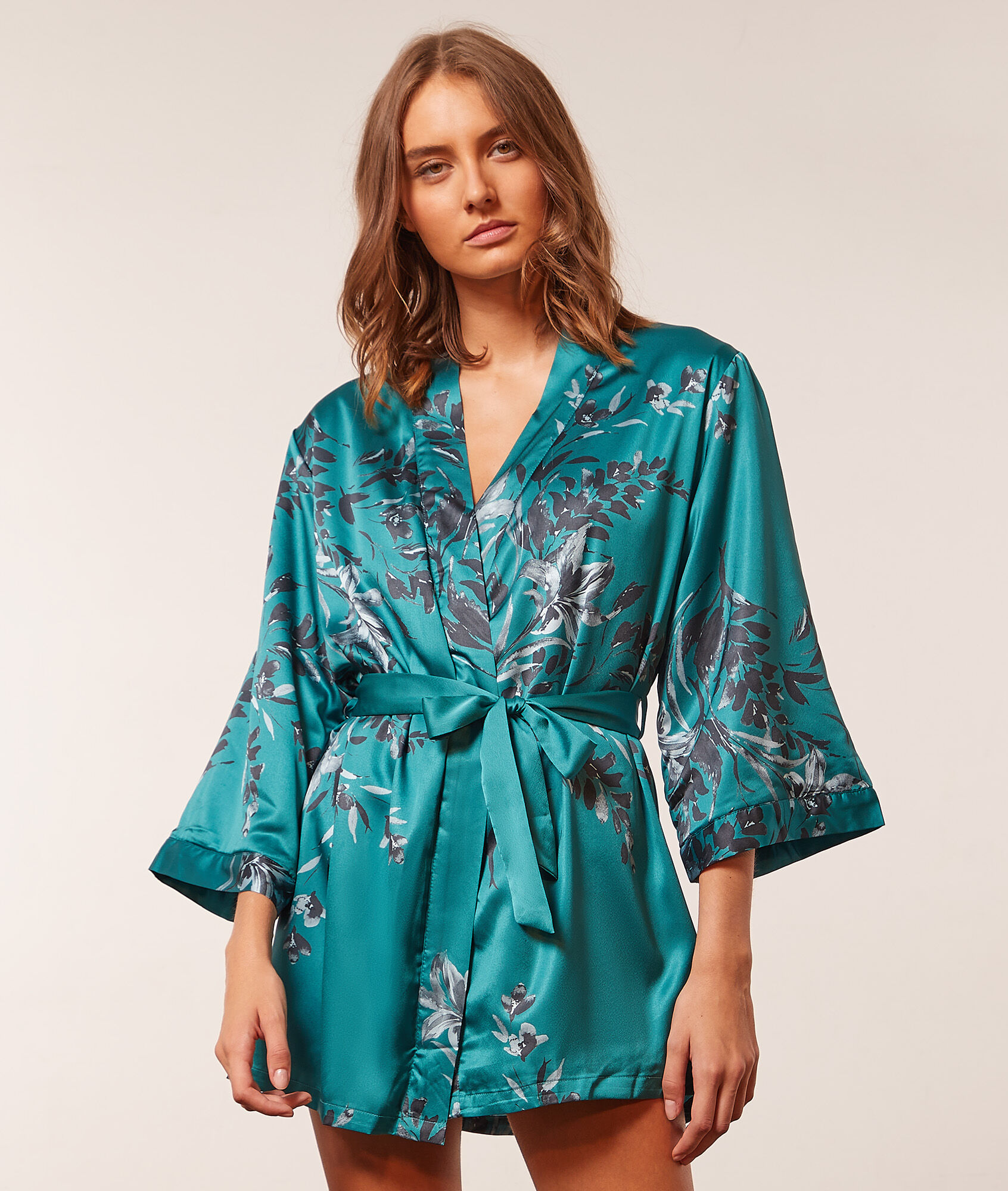 Kimono satiné imprimé - Glycine - XS - Bleu - Femme - Etam