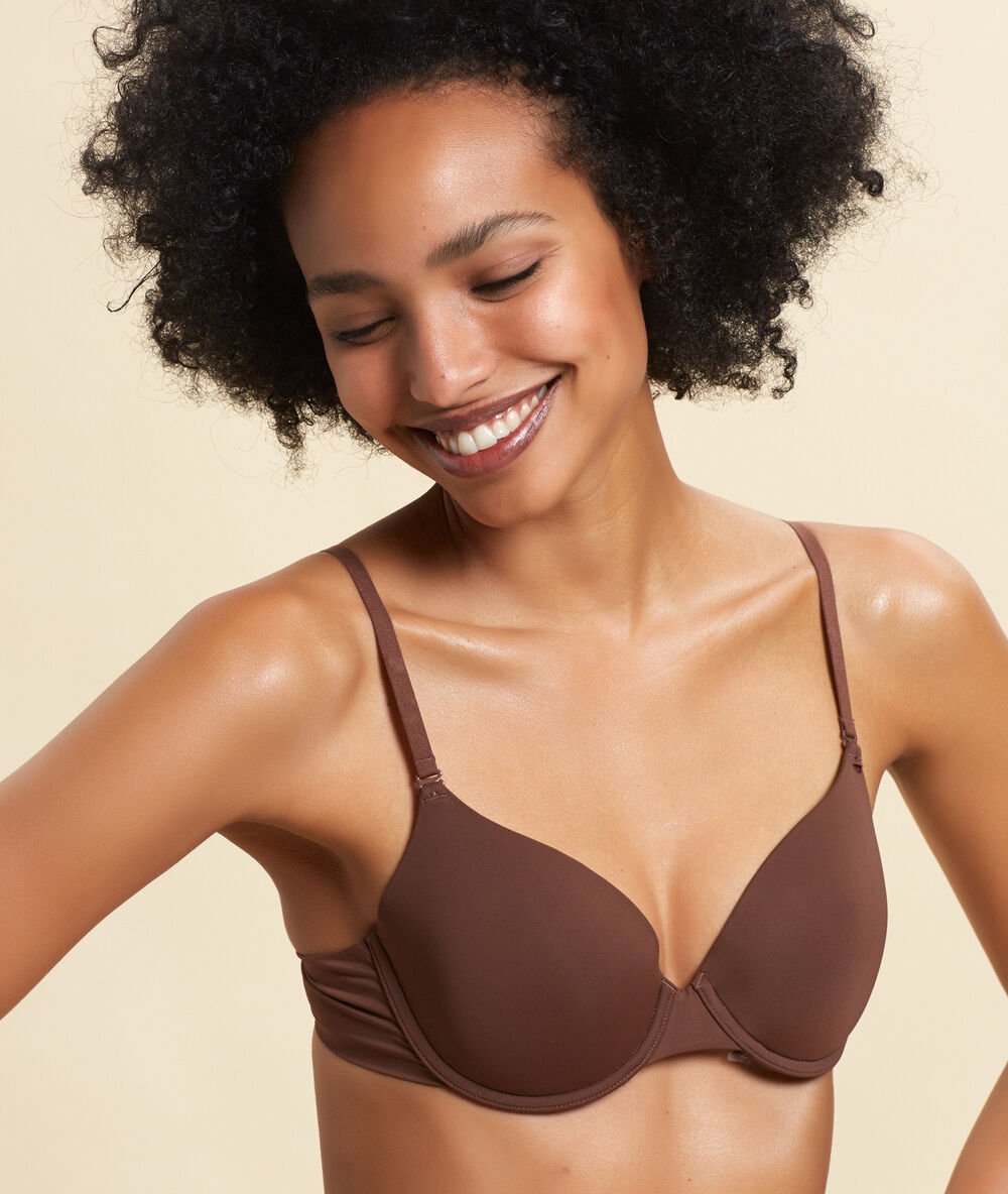 Soutien-gorge n°5 - coques fines microfibre marron clair.