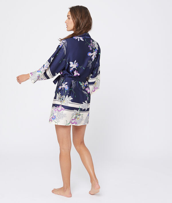 Kimono satiné imprimé fleuri Kimono satiné imprimé fleuri