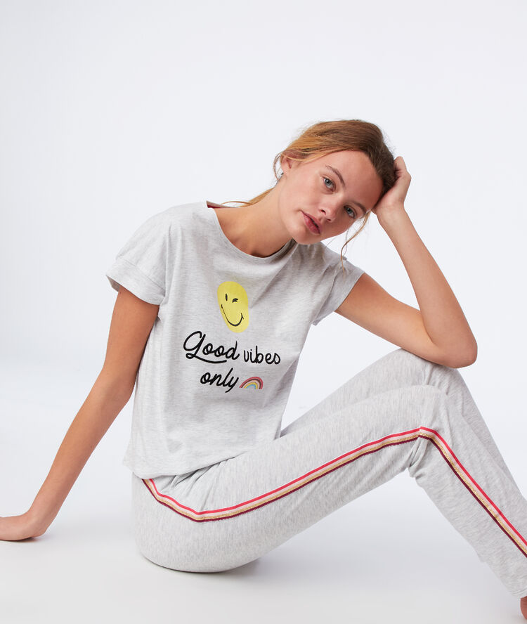 T-shirt "good vibes only" gris clair.