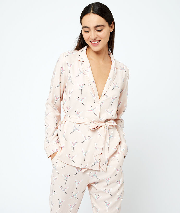 Chemise de pyjama oiseaux rose.