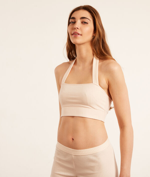 Crop top dos nu en maille côtelée Crop top dos nu en maille côtelée;${refinementColor}