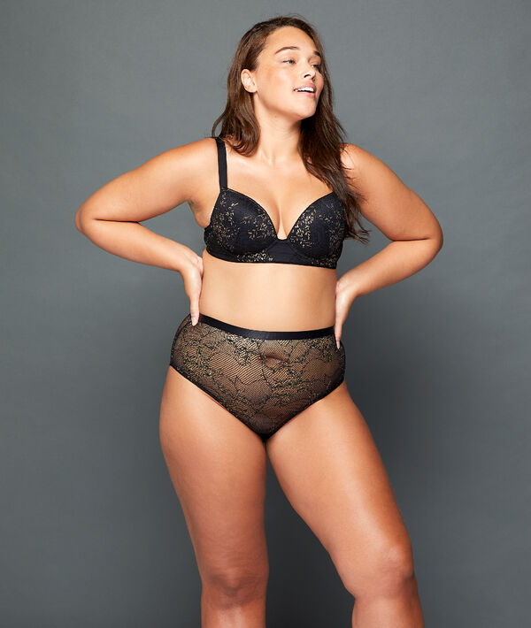 Soutien-gorge n°5 - ampliforme naturel en dentelle métallisée noir.