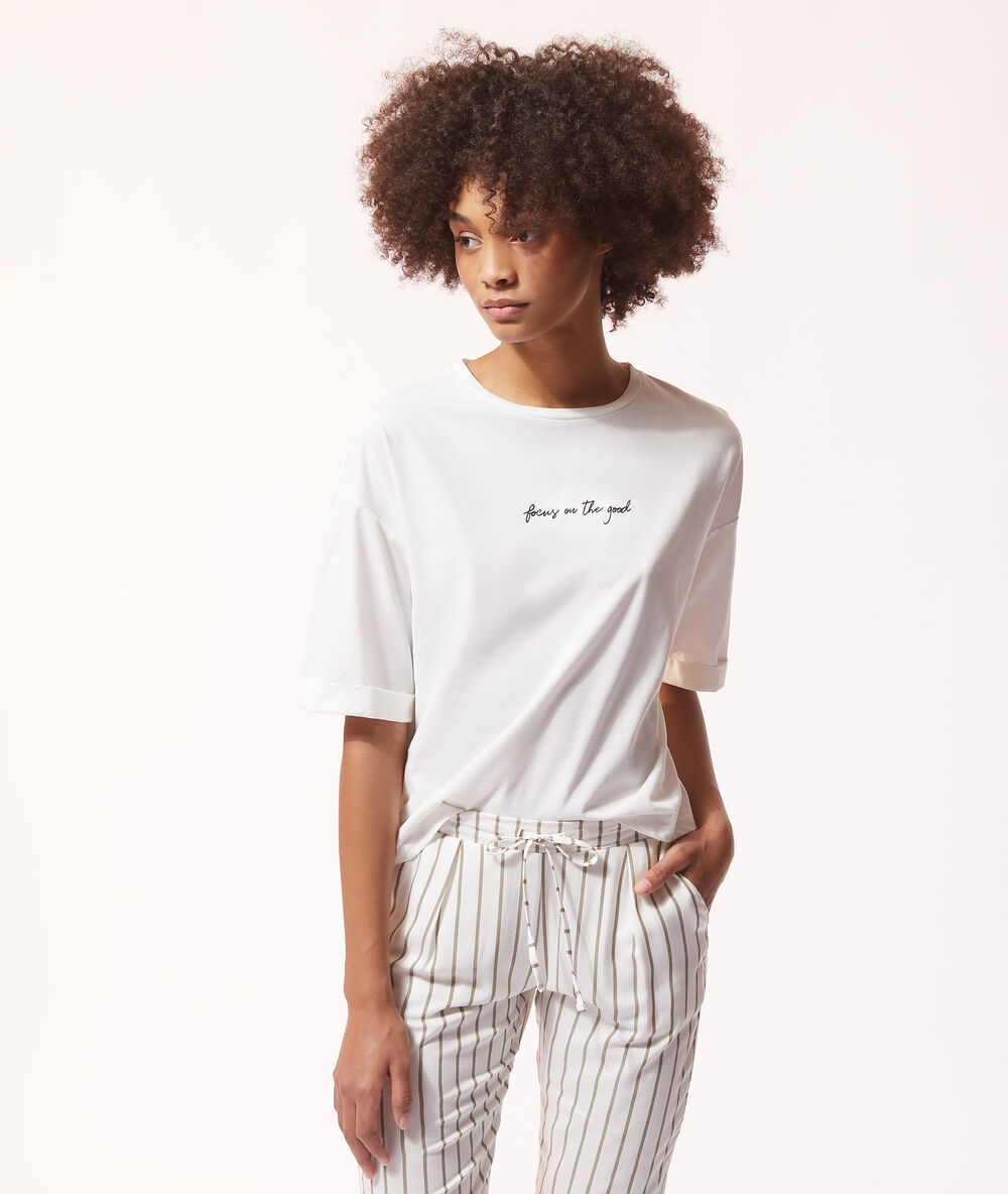 T-shirt "focus on the good" ecru.