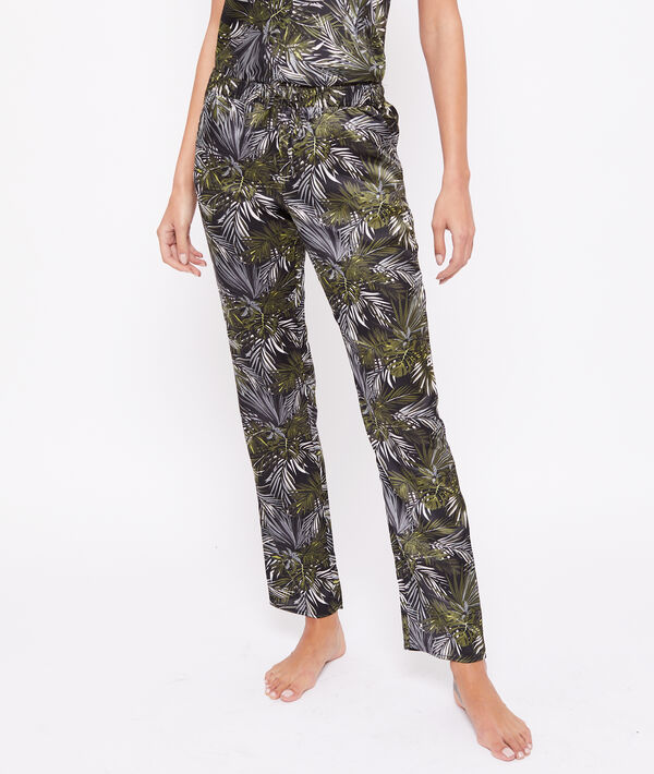 Pantalon satiné imprimé feuillage Pantalon satiné imprimé feuillage