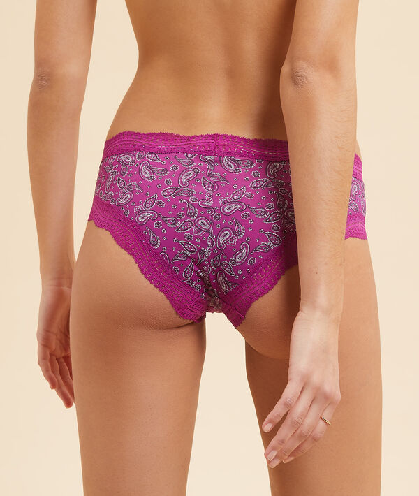 Shorty imprimé en microfibre et dentelle Shorty imprimé en microfibre et dentelle;${refinementColor}