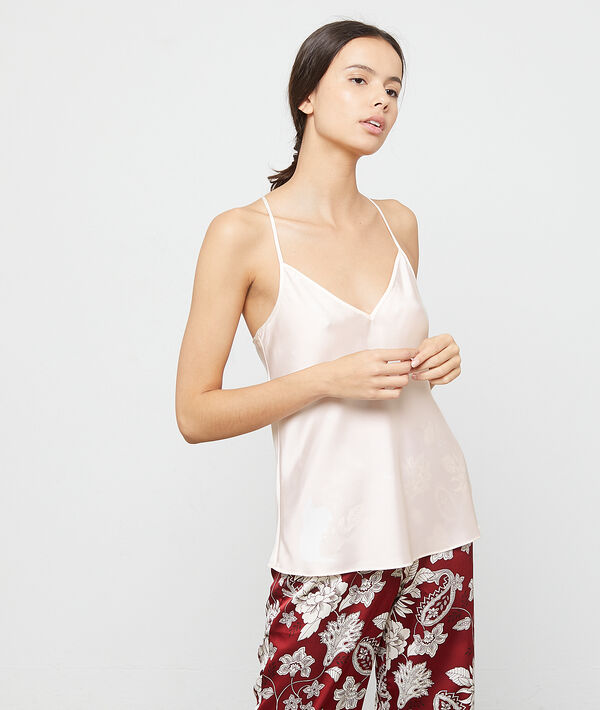 Top satin dos dentelle ecru.
