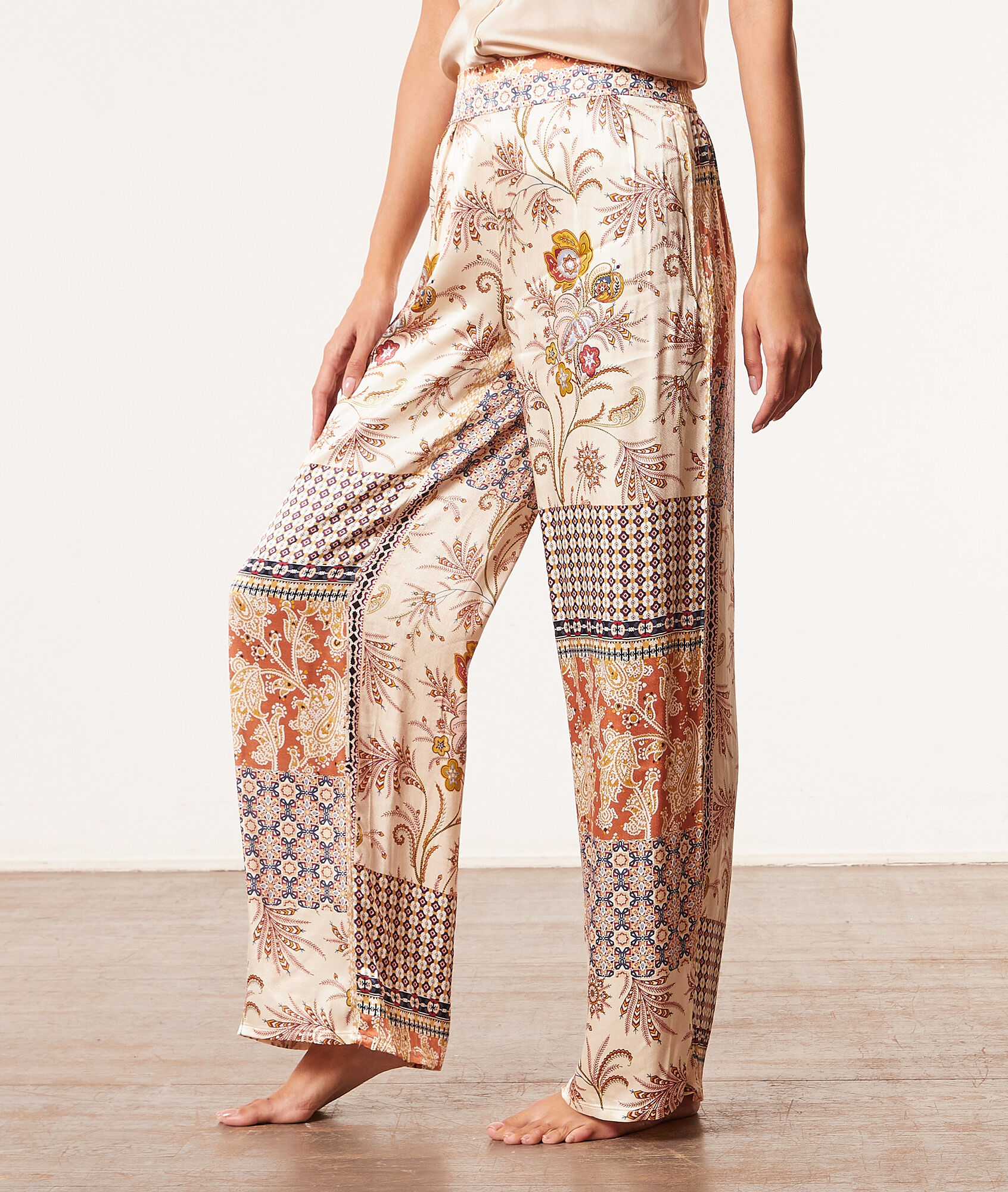 Pantalon de pyjama imprimé - Patchwork - XS - Ecru - Femme - Etam