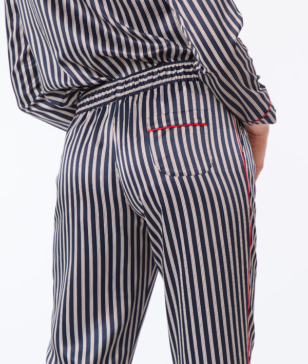 Pantalon de pyjama satiné à rayures bleu nuit.